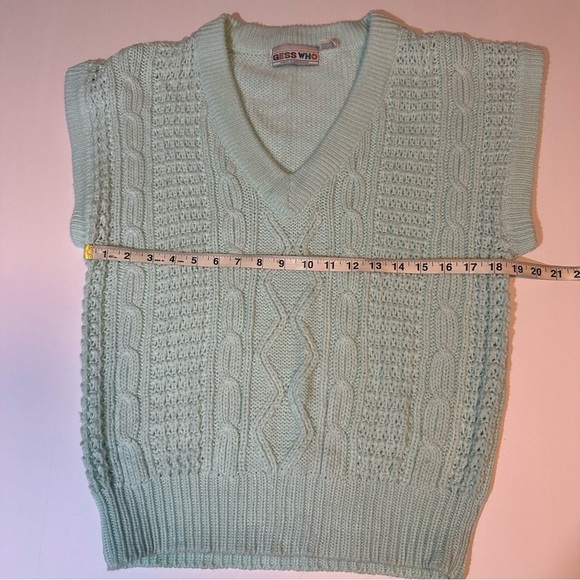 Vintage 80s Gess Who Cable Knit Sweater Vest Light Blue - Picture 4 of 6